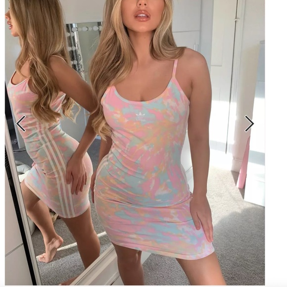 adidas Dresses & Skirts - adidas Originals three stripe bodycon dress in pink tie dye 1X